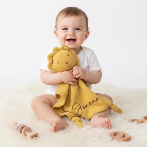 Animal Personalized Embroidered Baby Comforter,Custom Newborn name Blanket,Lion Lovey Baby Shower Gifts,Cotton-Poly Blend