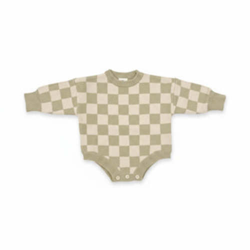 Long Sleeve Knit Romper - Sage Check – Mini Zali