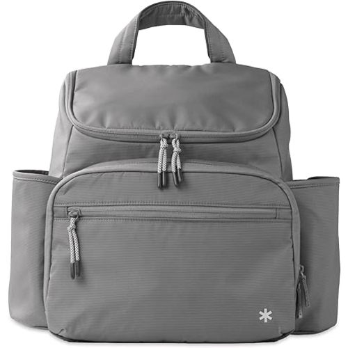Skip Hop Diaper Bag Backpack with Portable Changing Pad Adjustable Pocket for 30 oz. Tumblers 9 Total Pockets Insulated Packing Cubes Luggage Sleeve & Stroller Straps Fits a 14” Laptop Forma Next Oat