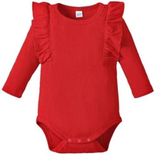 0-24M Infant Ribbed Romper Baby Girls Knit Ruffle Bodysuit Toddler Girl Solid Color Jumpsuit Holiday Shirt Tpos