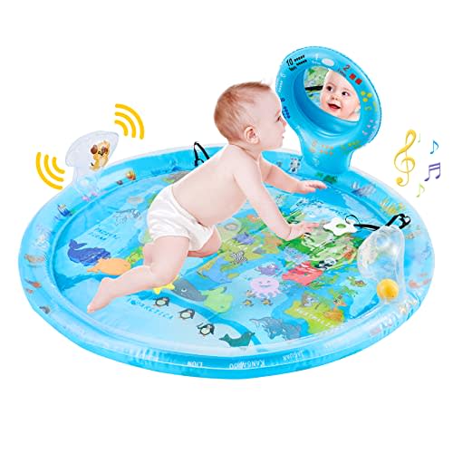 flashbluer 4-in-1 Tummy Time Water Play Mat with Baby Mirror & Teethers and Rattles, Large Infant Newborn Toys, Suitable for 3 6 9 12 Month Baby Girl or Boy Development
