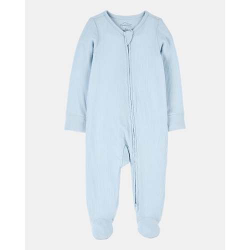 Baby Boy Solid 2-Way Zip PurelySoft Sleep & Play Pajamas - Blue | Carter's