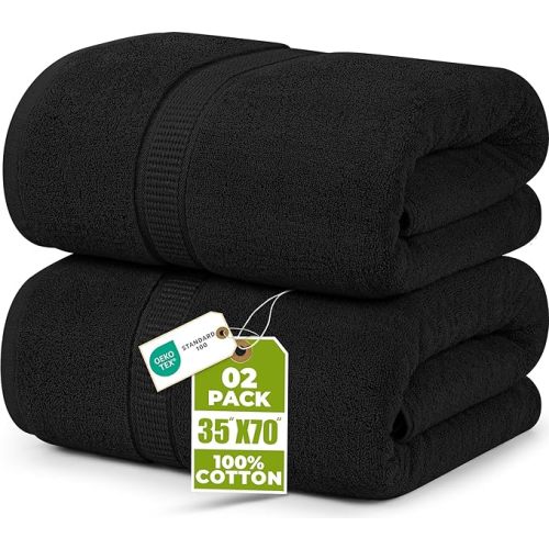 Utopia Towels - Luxurious Jumbo Bath Sheet 2 Piece - 600 GSM (35X70 Inches) 100% Ring Spun Cotton - Highly Absorbent and Quick Dry Extra Large Bath Towel - Super Soft Hotel Quality Towel (Black)