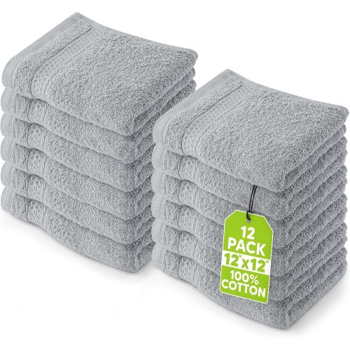 Utopia Towels 12 Pack Premium Wash Cloths, 12x12 in, 100% Cotton, Cool Grey