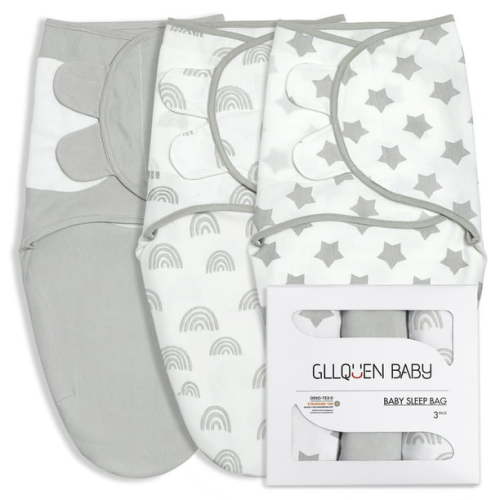 GLLQUEN BABY Organic Cotton Swaddle Blankets for 0-3 Months Infant Boys Girls, Adjustable Newborn Swaddles, 3-Pack Wrap Set, Twinkle & Rainbow