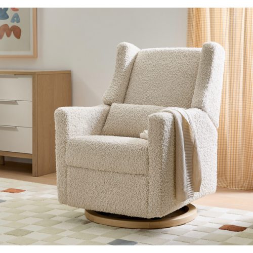 Babyletto Kiwi Almond Teddy Loop Nursery Power Glider Recliner Chair with Light Wood Base