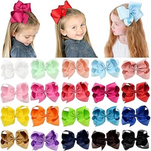 20PCS Big 6 Inch Hair Bows for Girls Grosgrain Ribbon Toddler Hair Accessories with Alligator Clips for Toddlers Baby Girls Kids Teens