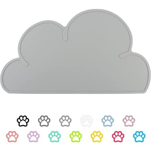 DesignSter Pet Food Mats–Dog Cat Feeding Mat Top Grade Cloud Silicone Pad Anti-Slip Waterproof Anti-Slip Bowl Placemat (Gray)