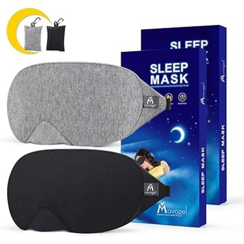 Mavogel Cotton Sleep Mask - Updated Design Light Blocking Sleep Mask, Soft and Comfortable Eye Blindfold for Men Women, Eye Mask for Sleeping/Shift Work, Includes Travel Pouch, Grey & Black