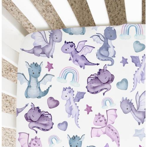 Dragon Crib Sheet, Dragon Nursery Decor, Dragon Crib Bedding, Mini Crib Sheet, New Mom Gift, Baby Shower Gift, Fairy Tale Nursery