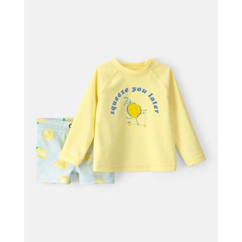 Baby Boy 2-Piece Lemon Rashguard Swimsuit Set - Yellow/Blue | Carter's