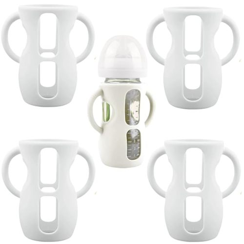 4-Pack Silicone Sleeves with Handles for Avent Glass Bottles, 8 OZ, White