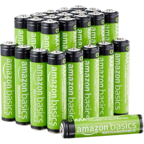 Amazon Basics 24-Pack Rechargeable AAA NiMH Performance Batteries, 800 mAh, 1.2V, Recharge up to 1000x Times, Pre-Charged