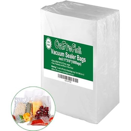 O2frepak 100 Gallon Size 11" x 16" 4mil Thick Vacuum Sealer Bags with BPA Free and Puncture Prevention,Vacuum Seal Freezer Bags,Great for Sous Vide Vaccume Sealer PreCut Bags