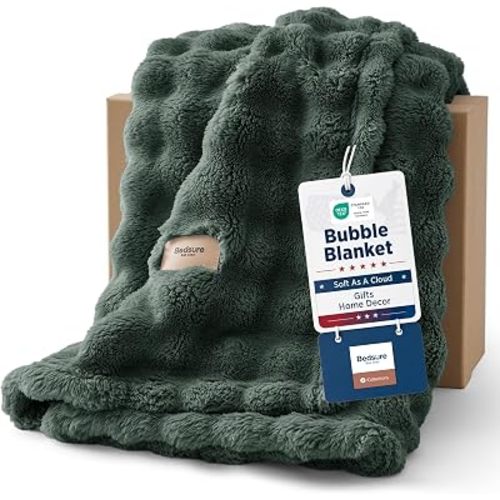 Bedsure Cloud Bubble Dark Green Christmas Throw Blanket for Couch, 50"×60"