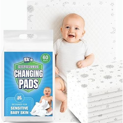 Eli with Love Disposable Baby Changing Pads - Soft, Waterproof & Leakproof Liners Absorbent Underpads - Large Travel Size Diaper Changing Mat for Home, Car, Diaper Bag - (60 Pack, Boho)