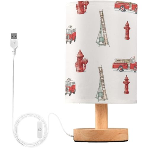 Fire Truck Ladder Hydrant LED Bedside Table Lamp with USB Port, Warm Night Light for Bedroom, Modern Nightstand Lamp for Reading, Study & Home Office