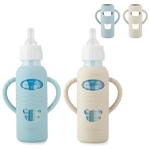 PandaEar 2 Pack Silicone Sleeves for Dr. Brown's 8oz Glass Baby Bottles, Anti-Drop Protective Bottle Covers with Handles, Heat-Resistant & Easy to Grip