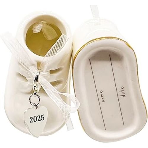 2025 White Personalized Baby Shoe Christmas Ornament - First Christmas, Birth, Baby Shower, Birthday, New Parents Gift for Girl and Boy