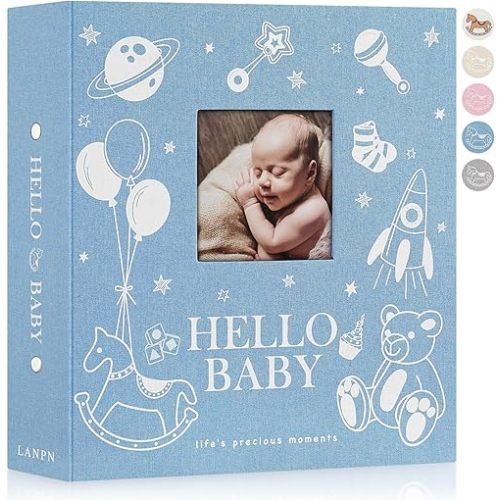 Lanpn Baby Photo Album 4x6 600 Pockets, Linen Cover Photo Book Newborn Bebe Album Memory Book with Front Window Holds 600 Horizontal and Vertical Pictures Gift for Boy Girl Baby Shower Blue