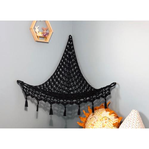 Corner toy hammock black decor, stuffed animal storage, gothic home decor,  baby boy nursery decor black, dark fantasy decor, toy shelf