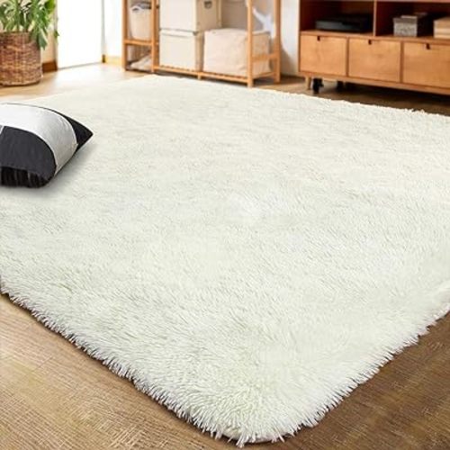 LOCHAS Ultra Soft Indoor Modern Area Rugs Fluffy Living Room Carpets for Children Bedroom Home Decor Nursery Rug 3x5 Feet, Cream