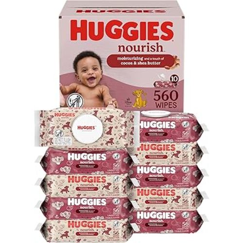 Huggies Nourish Scented Baby Wipes, 10 Push Button Packs (560 Wipes Total)