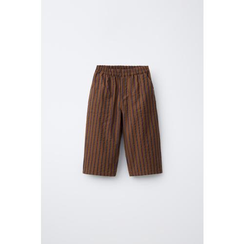 STRIPED SEERSUCKER BALLOON PANTS - Brown | ZARA Size 18mo