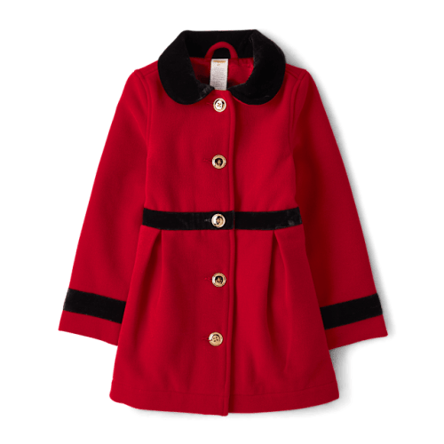 Girls Velvet Trim Coat - Royal Christmas - Red