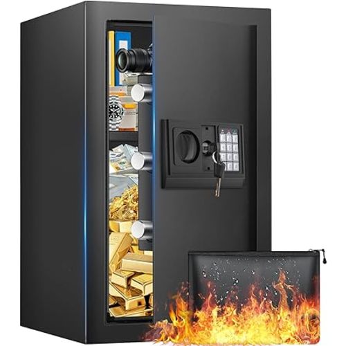 Large Home Safe 3.3 Cuft, Digital Security Safe Box with Smart Alarm System, Wall & Floor Mount Anti-Theft Safe, Removable Shelf & Mute Mode, Safe for Documents, Jewelry, Cash & Valuables