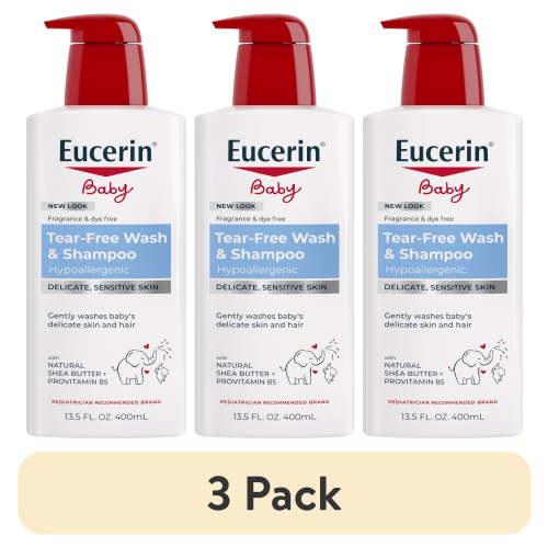 (3 pack) Eucerin Baby Unscented Baby Shampoo and Body Wash, Tear Free Infant Shampoo and Wash, 13.5 fl oz Pump Bottle