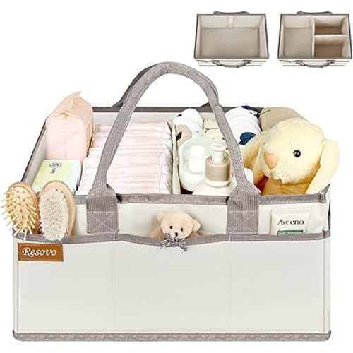 Baby Diaper Caddy Organizer with Handle, Baby Shower Gifts Basket, Nursery Storage Organizer for Newborn, Newborn Essentials Registry Must Have, Portable Car Caddy Organizer for Diapers