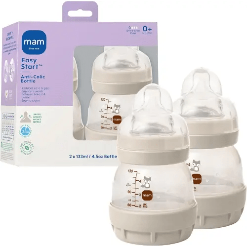 MAM Easy Start Anti-Colic Baby Bottles, Extra Slow Flow, Breastfeeding-Like Silicone Nipple Bottle, Reduces Colic, Gas, & Reflux, Easy-to-Clean, BPA-Free, Vented Baby Bottles for Newborns, 0-3 Months
