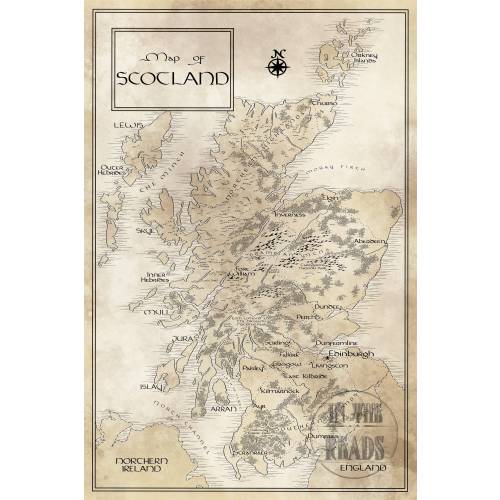 Scotland Map / Tolkien Inspired / Free US Shipping
