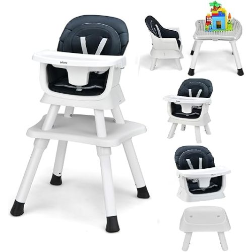 INFANS 8 in 1 Baby High Chair, Convertible Highchair for Babies and Toddlers, Infant Dining Booster Seat, Building Block Table, Kids Stool Table Chair Set with Removable Tray