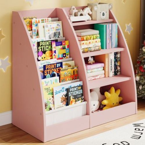 4 Tier Kids Bookshelf, Kids Book Shelf for Kids Rooms, Wood Children Bookcase,Baby Storage Book Rack,Toddler Bookshelf