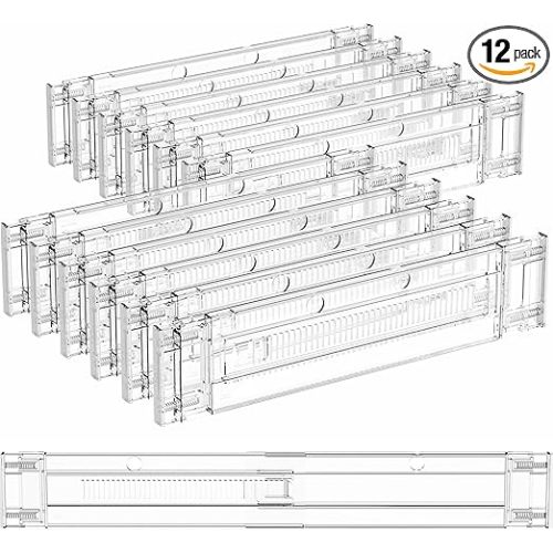 12 Pack Clear Expandable Deep Drawer Separators From 15 to 21'' - 3.2 Inch Tall Acrylic Drawer Dividers for Clothes,Dresser Drawer Dividers for Dresser,Baby Nursery,Clothing,Sock or Underwear