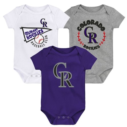 Newborn & Infant Colorado Rockies Purple/White/Heather Gray Colorado Rockies Biggest Little Fan 3-Pack Bodysuit Set