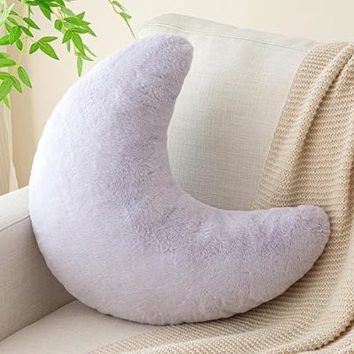 Moon Pillow, Decorative Throw Pillows with Soft Faux Rabbit for Bed Couch, Moon Shaped Pillows Plush Floor Cushions Room Decor Pillow for Sofa Bedroom Living Room