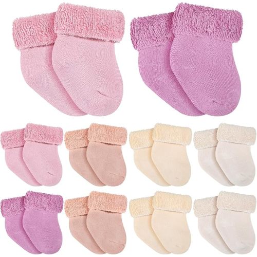 10 Pairs Preemie Baby Terry Cotton Turn Cuff Socks for Newborn Girls Boys - Nicu