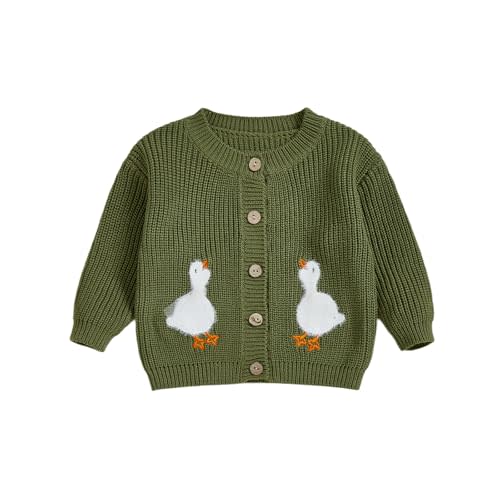Toddler Baby Boy Girl Outfit Goose Embroidery Long Sleeve Button Up Cardigan Newborn Knit Sweater Fall Winter Clothes