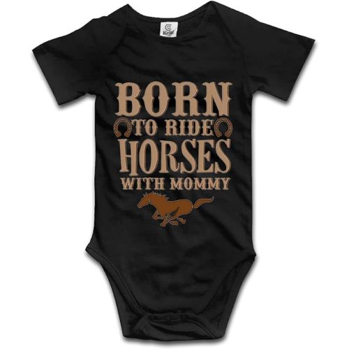 DOQOSESHY Born to Ride Horses with Mommy Baby Bodysuit Short/Long Sleeve Jumpsuit Rompers, 3 Months