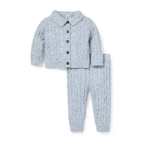 Soft Blue Heather Baby Cable Knit Collared Matching Set by Janie and Jack