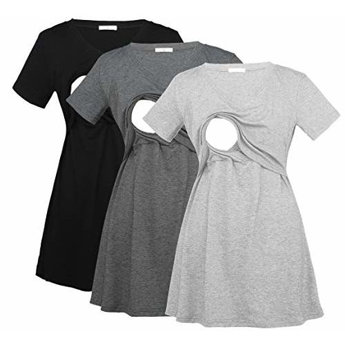 Bearsland Womens 3 Packs V Neck Nursing Tops Maternity Breastfeeding Tee Shirts
