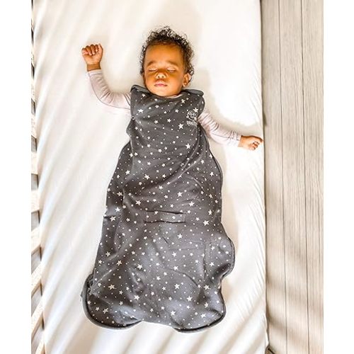 Woolino Merino Wool and Organic Cotton Ultimate Sleep Sack - 4 Season - Two-Way Zipper Adjustable Sleeping Bag - Universal Size Sleep Sack for Baby (2-24 Months) - Star Gray