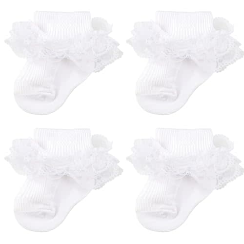 BQUBO Baby Girls Socks Eyelet Ruffle Lace Sock Newborn/Infant/Toddlers/Kids Frilly Dress Sock for Baby Girl