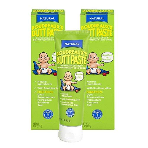 Boudreaux's Butt Paste with Natural* Aloe Diaper Rash Cream, Ointment for Baby, 4 oz Tube, 2 Pack