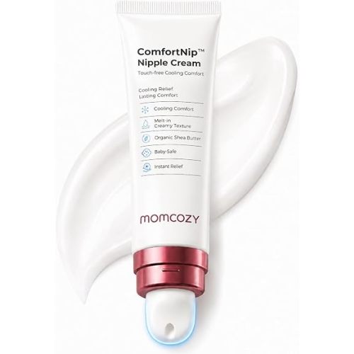 Momcozy Cooling Nipple Cream Safe for Nursing,Fast Relief with Cooling Ceramic Applicator for Cracked Nipple & Dry Skin, No Lanolin Nipple Butter,Plant-Based Formula, Breastfeeding Essentials, 1.76oz