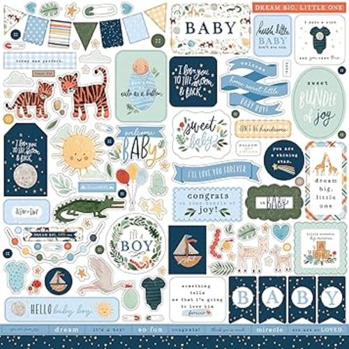 Echo Park Paper Company Welcome Baby Boy Element Sticker, 12-x-12-inch