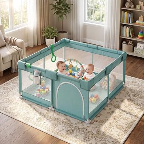 Baby Playpen, 47x47 Inch Play Pens for Babies and Toddlers, Green